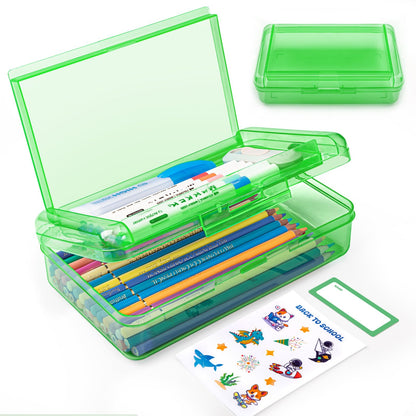 Double Layer Plastic Clear Hard Colored Pencil Box Case Pen Crayon Box