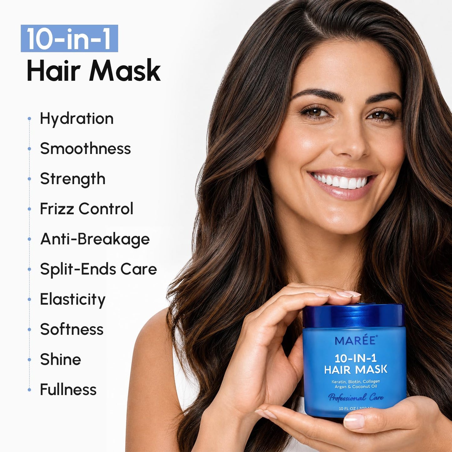 MAREE Deep Conditioning Hair Mask for Damaged Hair Treatment – Keratin Hair Care for Hydrating Growth Repair Moisturizing – Dry Curly Color Refreshing – 10 Fl Oz, White