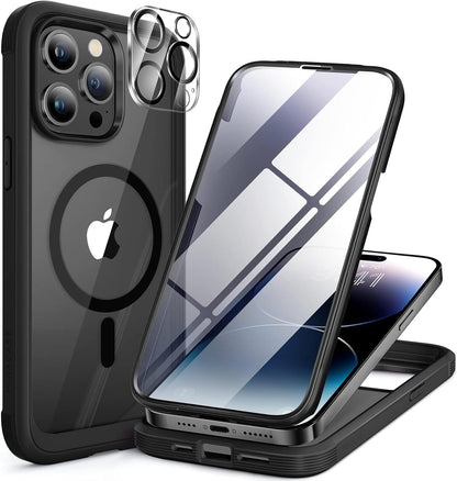 miracase for iPhone 17e Case & iPhone 16e Case, Full-Body Phone with Built-in Glass Screen Protector, [Magnetic with MagSafe] Military Drop Proof 17 E/ 16 E Cover Bumper 6.1 inch, Black