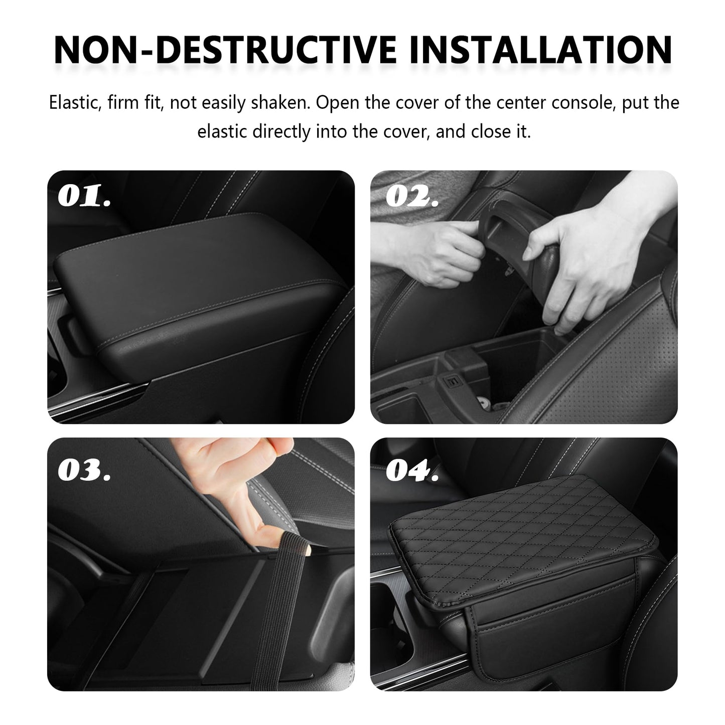 Stacool Upgraded Car Center Console Cover,Microfiber Leather Car Armrest Cover Cushion with 2 Storage Bags,Universal Car Armrest Storage Box (Black)