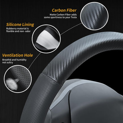 Uxcer Nappa Leather Steering Wheel Cover Compatible with Tesla Model 3/Y 2016-2025 2026 Juniper/Highland, Non-Slip Breathable Tesla Model 3/Y Steering Wheel Protector, White