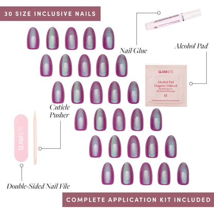 Glamnetic Press On Nails - Short Almond, Glossy Fake Nails 24 Pc Full Kit