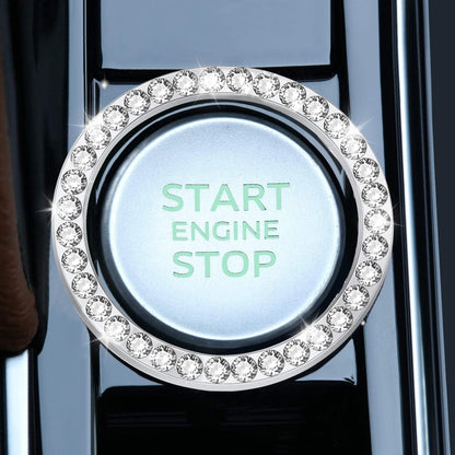 LivTee 2 PCS Crystal Double Rhinestone Car Engine Start Stop Decoration Ring, Bling Car Interior Accessories for Women, Push to Start Button Cover Sticker, Automotive Decals, Light Green