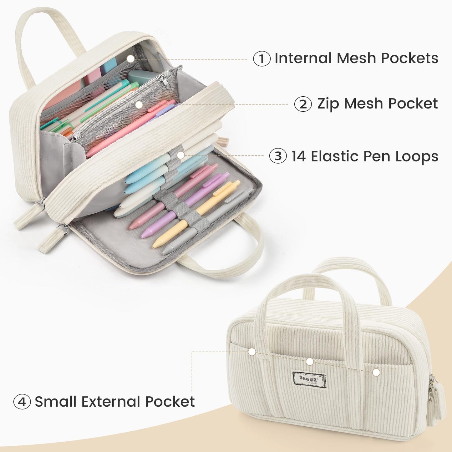 Sooez Large Pencil Case Pouch, Extra Big Pencil Bag with 5 Compartments