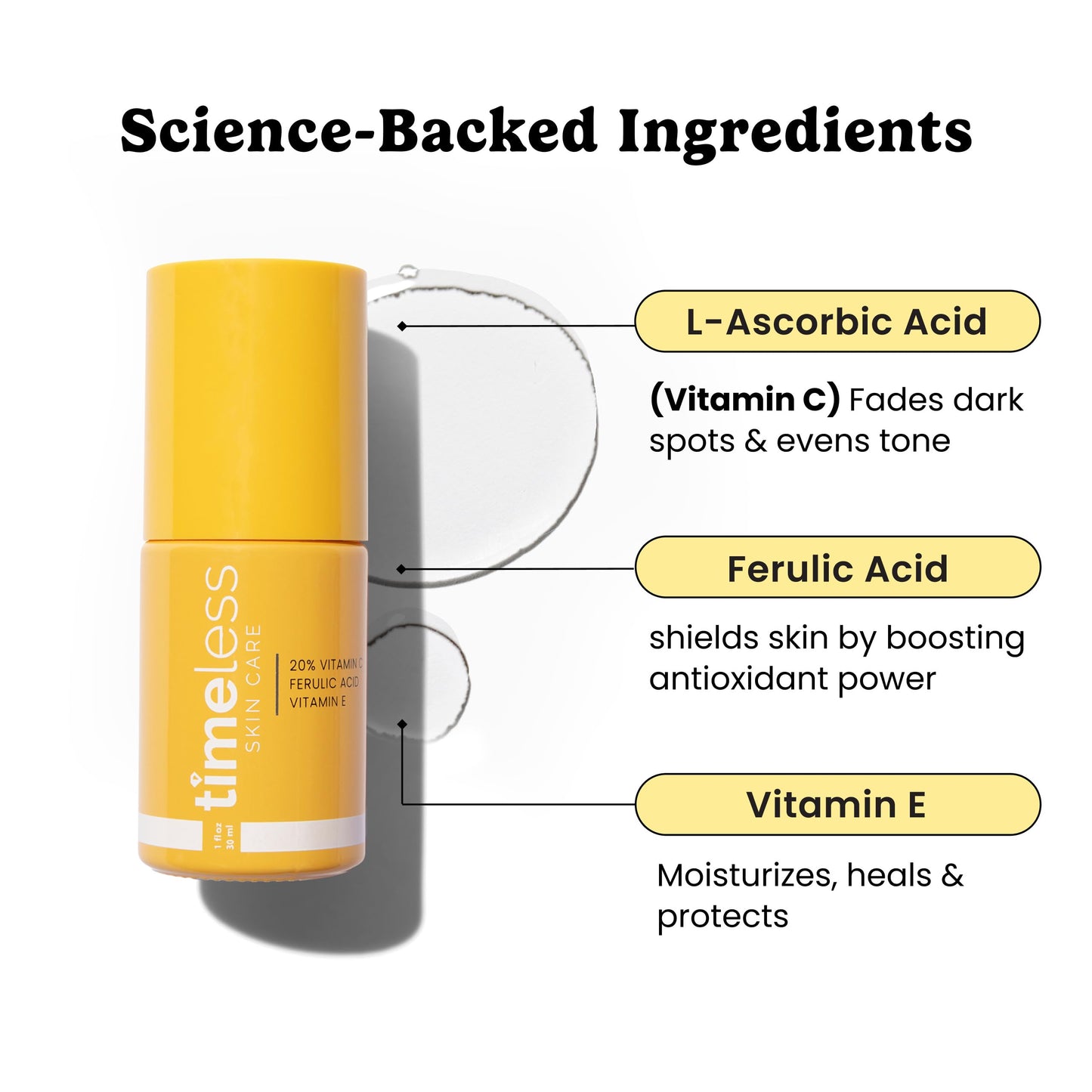 Timeless 20% Vitamin C + E Ferulic Acid Serum, Antioxidant, 4 fl oz