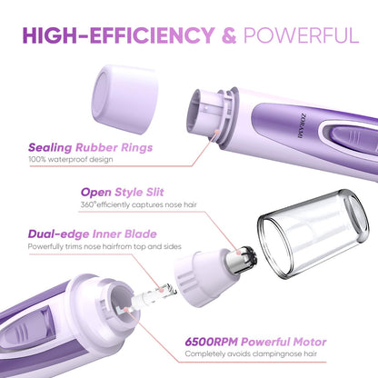 Ear and Nose Hair Trimmer Clipper - 2026 Professional Painless Eyebrow & Facial Hair Trimmer for Men Women,Battery-Operated Trimmer with IPX7 Waterproof,Dual Edge Blades for Easy Cleansing Black