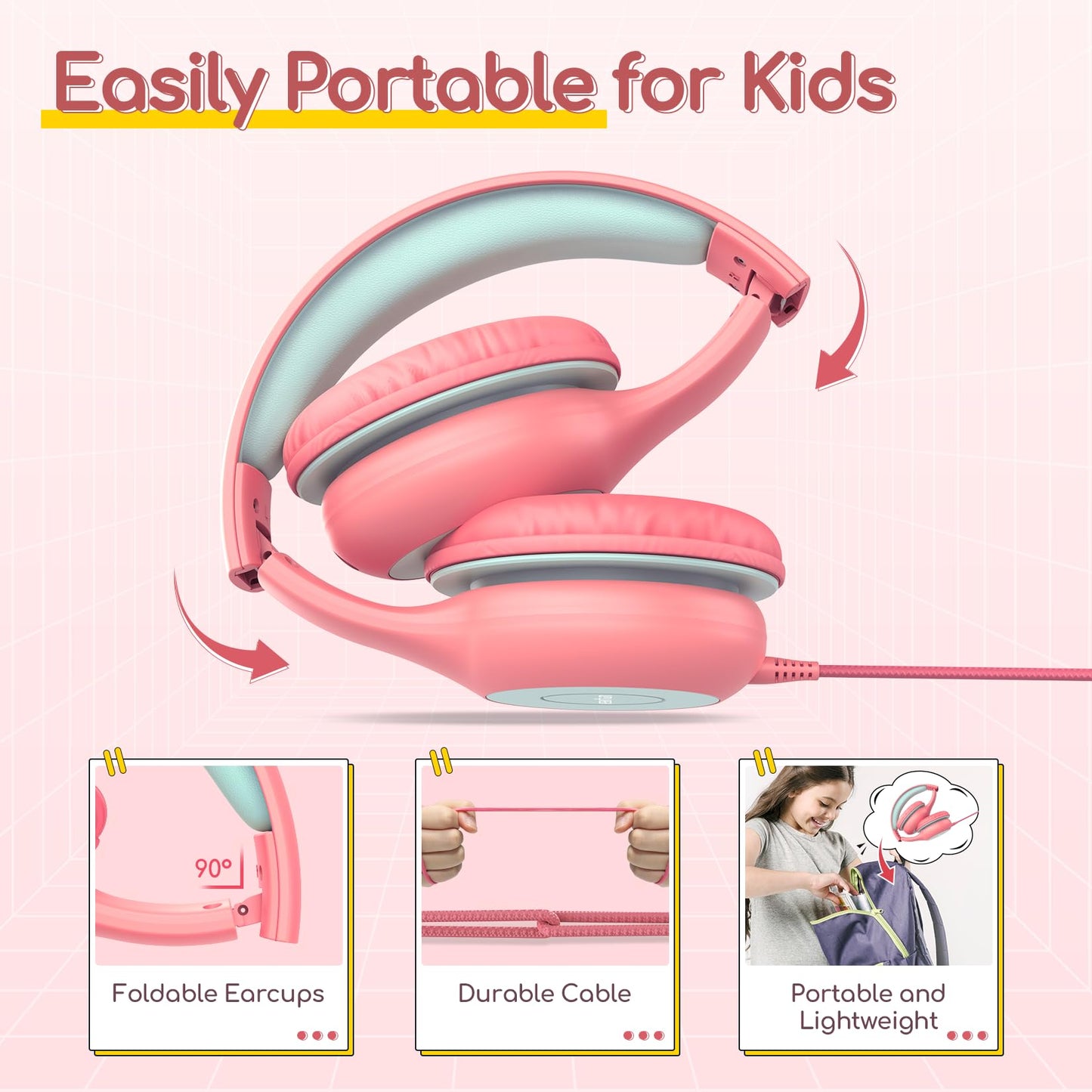 EarFun K1 Kids Headphones Wired with Mic, Volume Limit Headphones for Kids