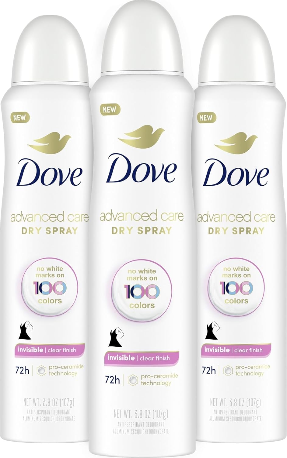 Dove Invisible Antiperspirant Dry Spray Clear Finish 3PK 3.8 oz