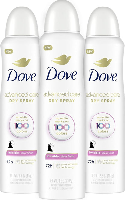 Dove Invisible Antiperspirant Dry Spray Clear Finish 3PK 3.8 oz