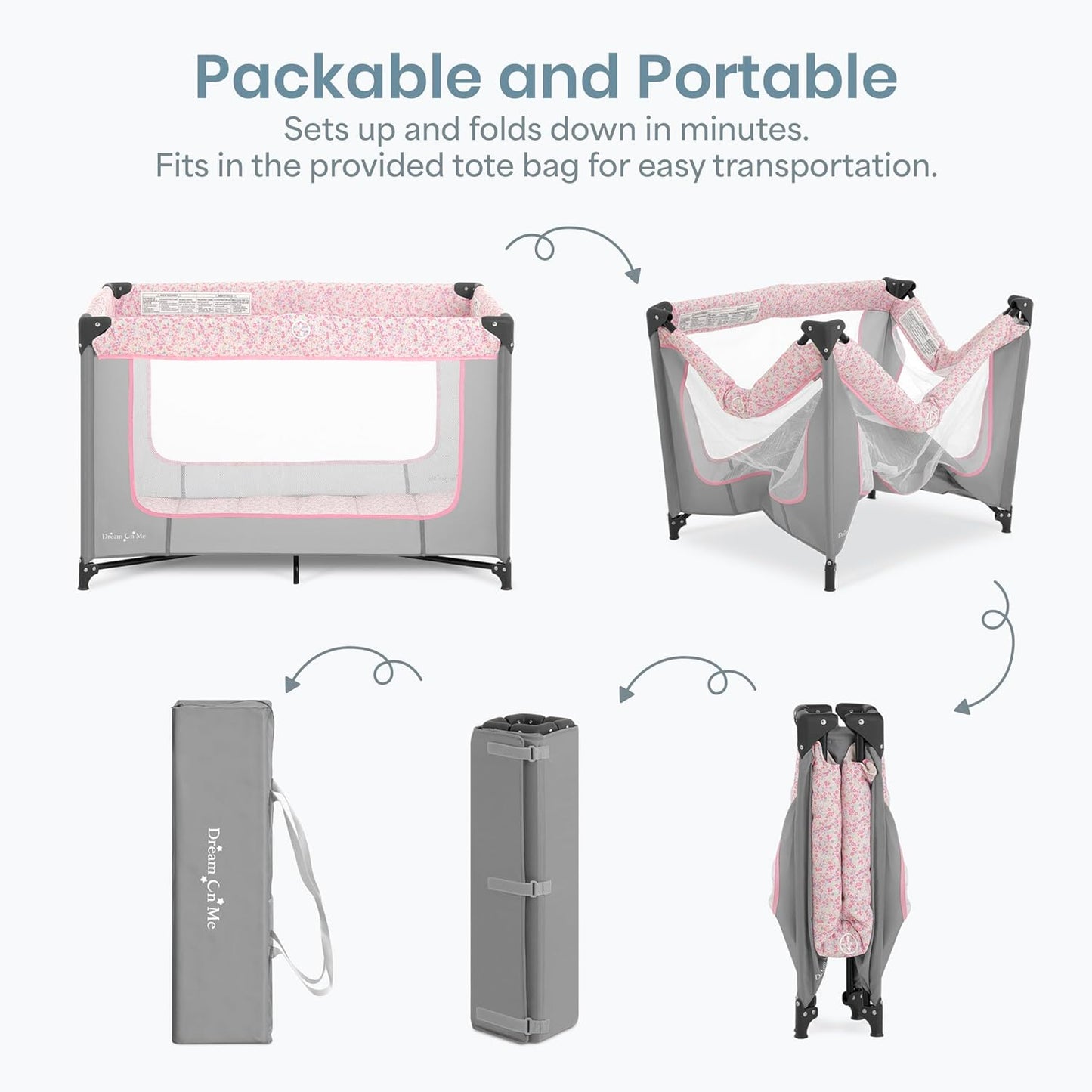 Dream On Me Zodiak Portable Playard, Compact for Travel, Carry Bag, Gray & Pink