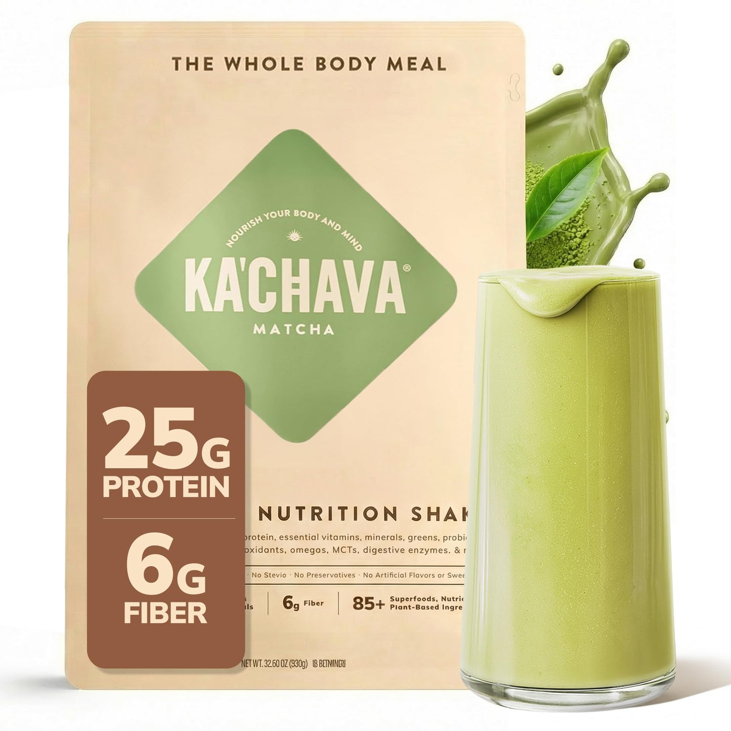 Ka’Chava Whole Body Meal Shake Chai 2 lb – Vegan Protein Powder with 85+ Superfoods & Greens – Plant-Based Meal Replacement with Probiotics & Digestive Enzymes – Gluten & Dairy Free (15 Servings)