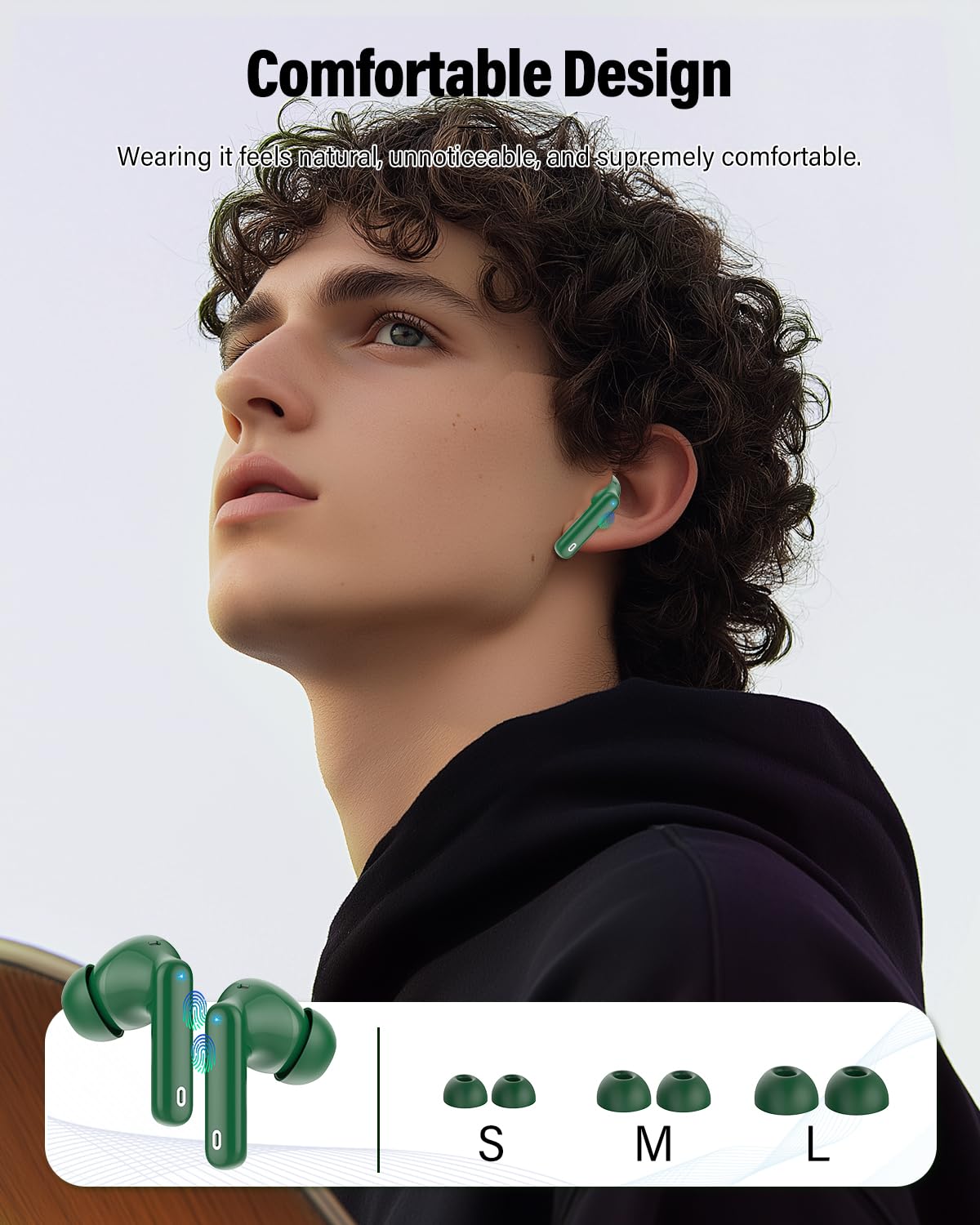 Wireless Earbuds, Bluetooth 5.4 Headphones Bass Stereo/Clear Calls, Black