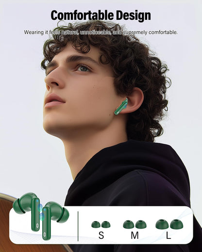 Wireless Earbuds, Bluetooth 5.4 Headphones Bass Stereo/Clear Calls, Black