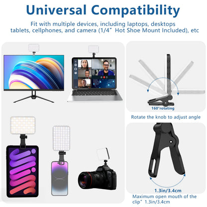 ALTSON 60 LED Portable Selfie Light Video Conference Lighting with Clip & Camera Tripod Adapter Rechargeable 2200mAh CRI 97+, 9 Light Modes for Phone iPhone Webcam Laptop Photo Makeup