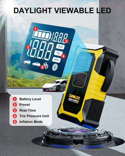 GOOLOO A3 12V 3000A Portable Jump Starter with Air Compressor