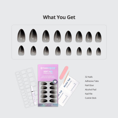 BTArtbox Press On Nails, Cream Puff, Short Almond, Ombre Off White, 32Ct