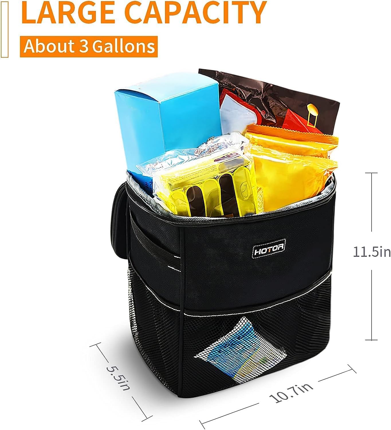 HOTOR Car Trash Can, Leakproof Car Organizer, 2-Gallon, Black
