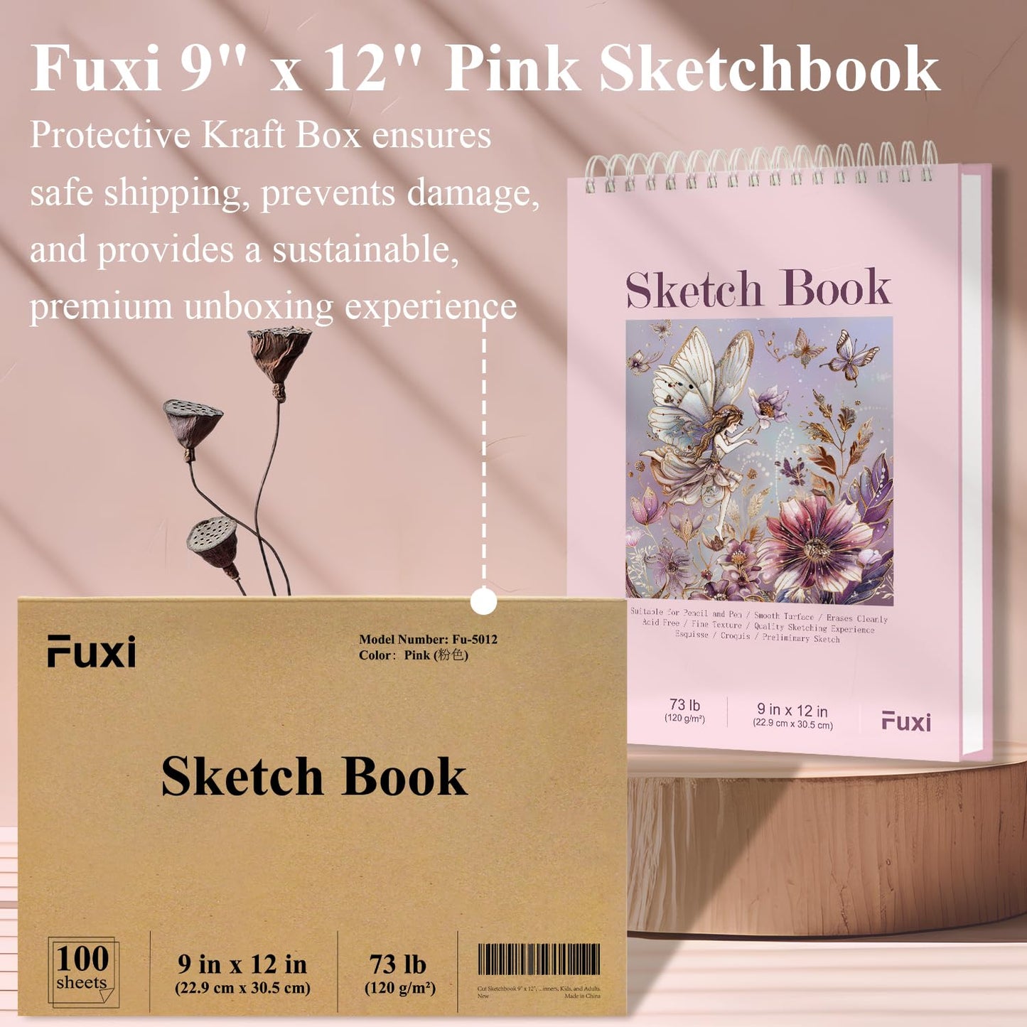 Fuxi 9" x 12" Sketch Book_Top Spiral Bound Sketchbook_100Sheets 68lb/100gsm