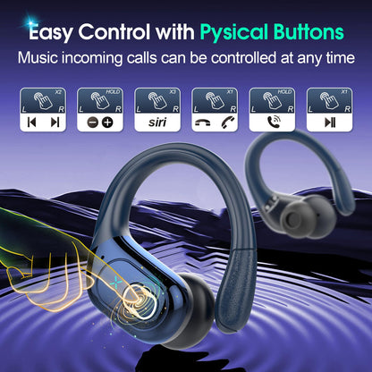 Wireless Earbuds 75H Bluetooth 5.4 Sport Headphones with Earhooks, Black