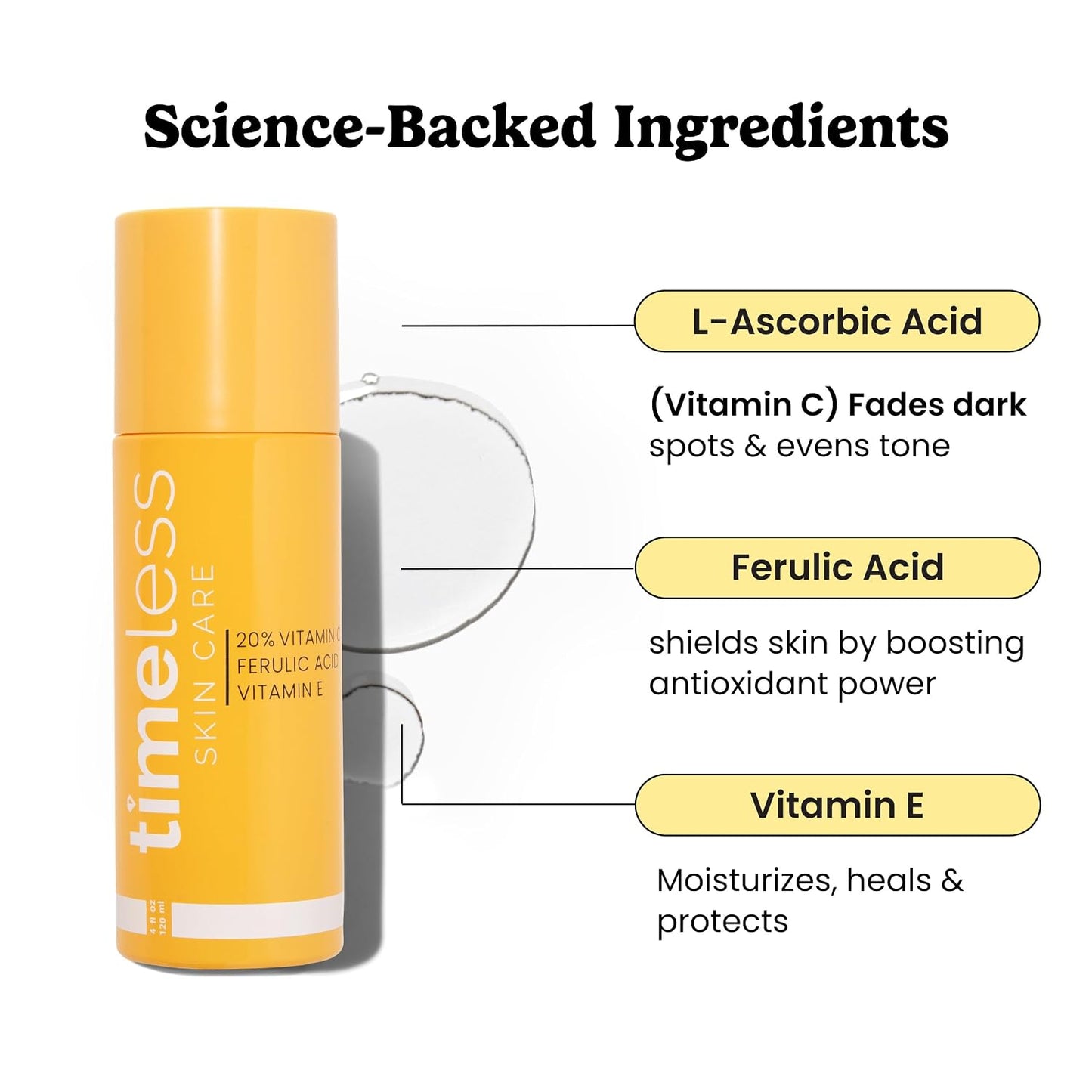 Timeless 20% Vitamin C + E Ferulic Acid Serum, Antioxidant, 4 fl oz