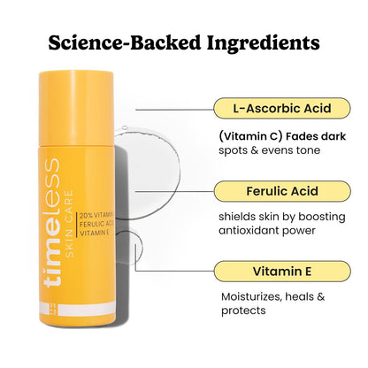 Timeless 20% Vitamin C + E Ferulic Acid Serum, Antioxidant, 4 fl oz