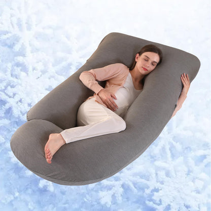 ALLOPERA Pregnancy Pillow, Full Body Maternity Pillow 57 inch, with Removable Washable Cover - Sleep Support for Legs, Back, Neck, Shoulder, HIPS, Belly, Velvet Cover-Grey-Dark Blue
