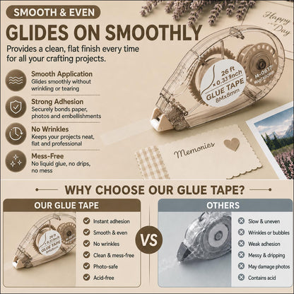 MARCADORUS Glue Tape for Scrapbooking, Double Sided Tape Roller 106Ft Total