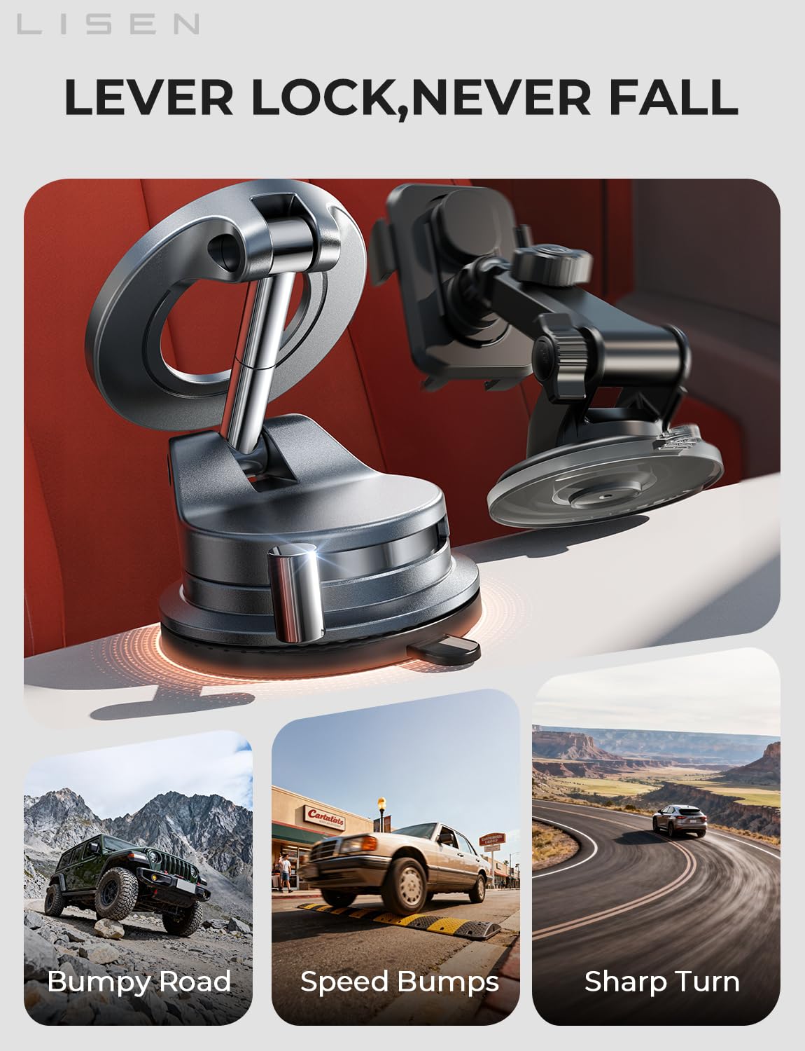 LISEN for Magsafe Car Mount, Magnetic Phone Holders for Your Car Vacuum, Phone Mount for Car Accessories for Women Men Jeep BMW, Suction Holder Kits, for iPhone 17 Pro Max 16 15 14 13 12,Carbon Fiber