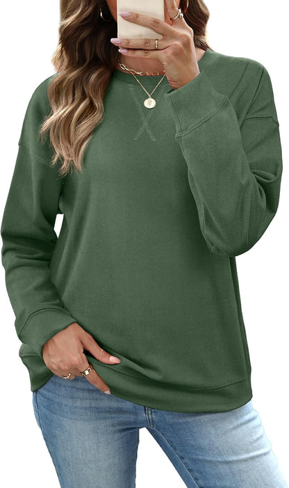 RUMIA Women's Crew Neck Sweatshirt Long Sleeve Tops for Women Fall Clothes