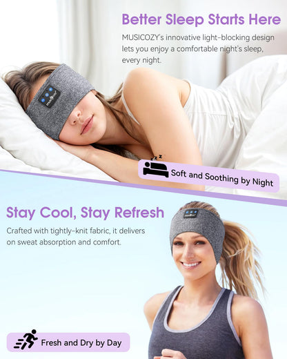 MUSICOZY Sleep Headphones Bluetooth Headband Headphones for Side Sleepers