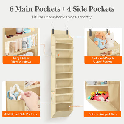 Lifewit 1 Pack Over the Door Organizer, 5 Section Hanging Storage, Beige