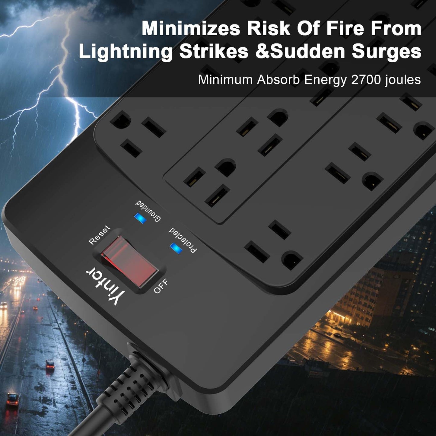 Yintar 6Ft Surge Protector Power Strip with 8 Outlets and 4 USB Ports