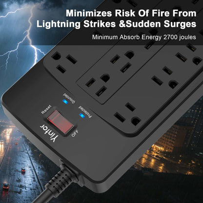 Yintar 6Ft Surge Protector Power Strip with 8 Outlets and 4 USB Ports