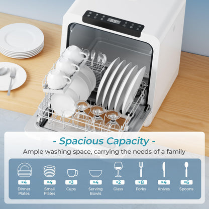 EUHOMY Countertop Dishwasher Portable, 8 Programs with 5L Tank, Black, 40dB