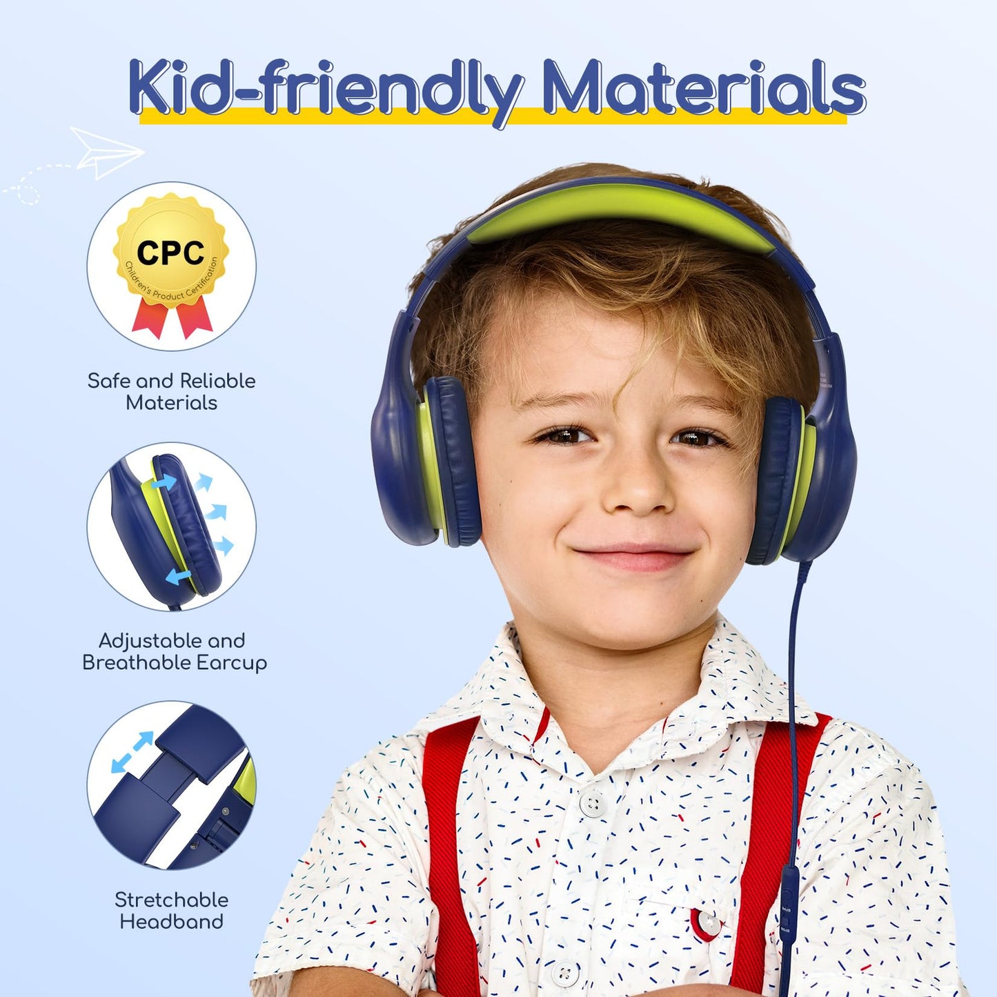 EarFun K1 Kids Headphones Wired with Mic, Volume Limit Headphones for Kids