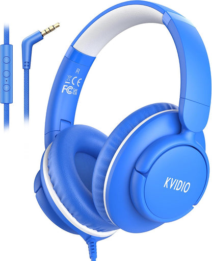 Wired Headphones with Mic, 3.5mm Headphones Volume Control for School Blue