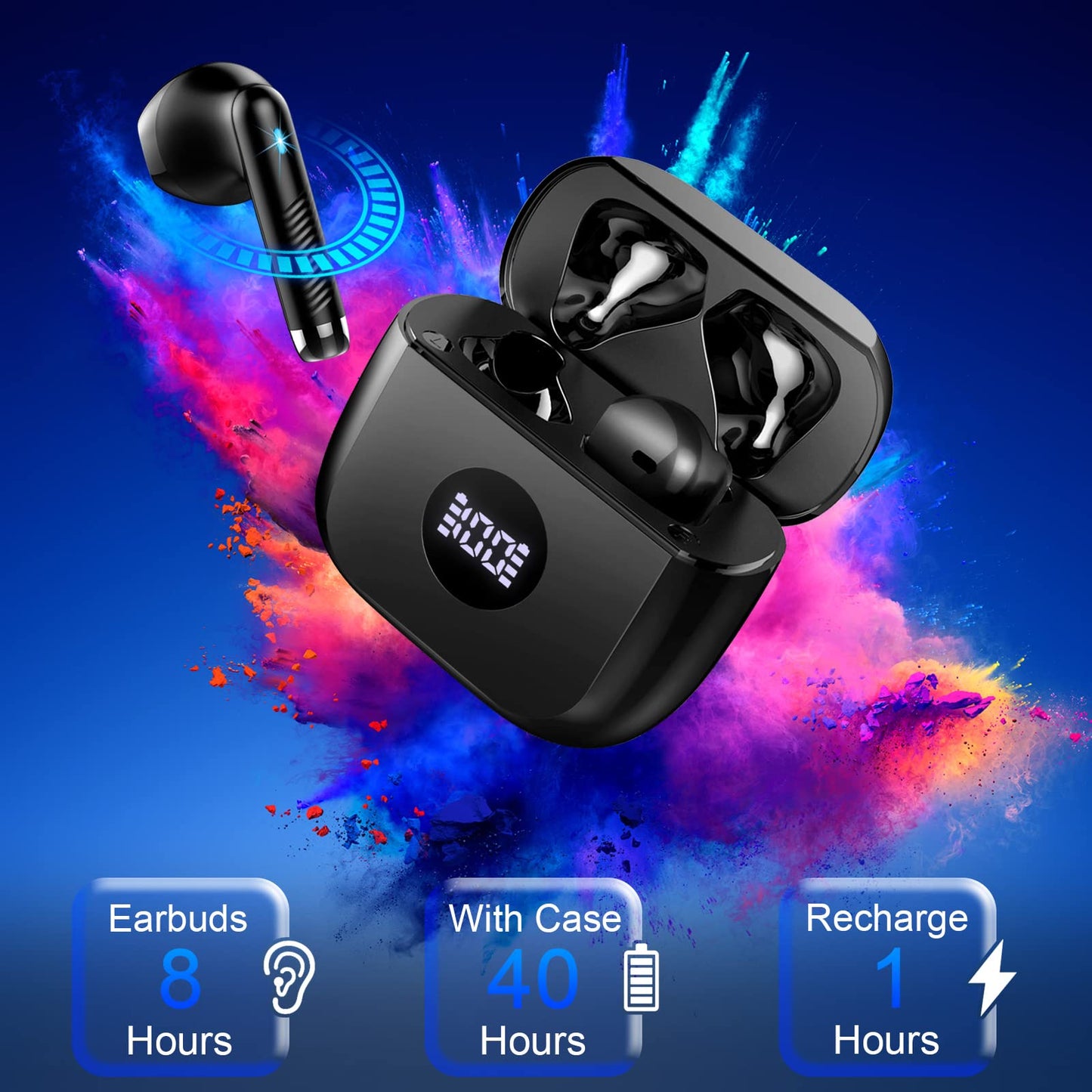 Wireless Earbuds, Bluetooth 5.4 Ear Buds, LED Power Display, 6D Bass Stereo