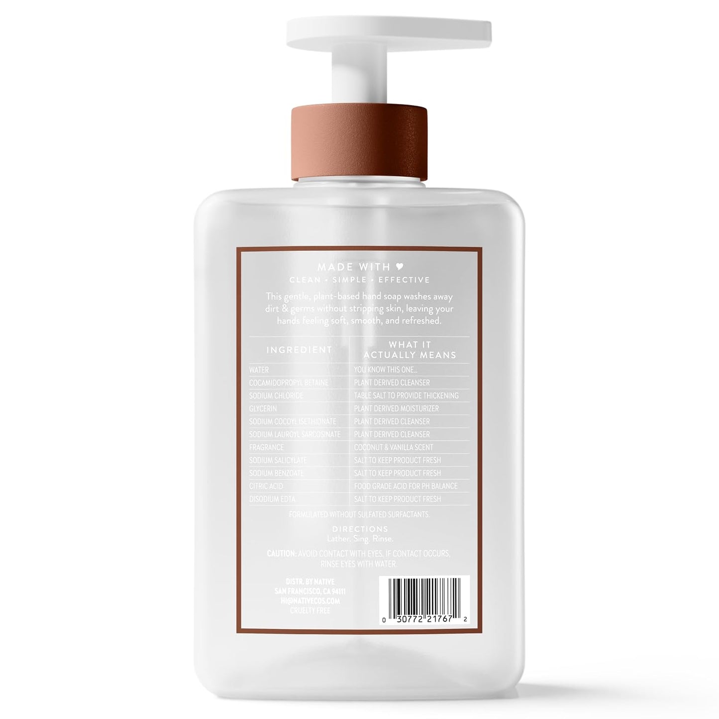 Native Liquid Hand Soap, Toasted Vanilla & Honey Scent, Non-Drying Formula for Soft, Smooth Hands, Made with Plant-Based Cleansers, Sulfate & Paraben Free, 13 oz Bottle