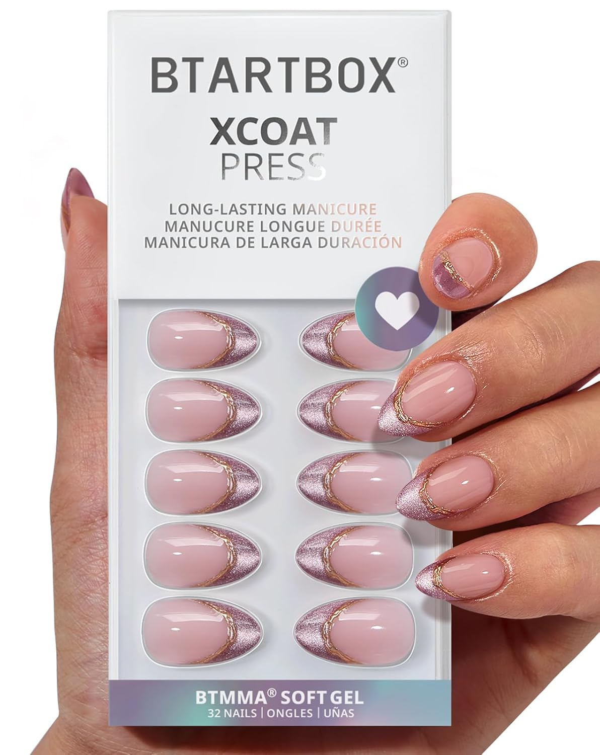 BTArtbox Press On Nails, Vanilla Cream, Short Square, Ombre Peach, 32Ct
