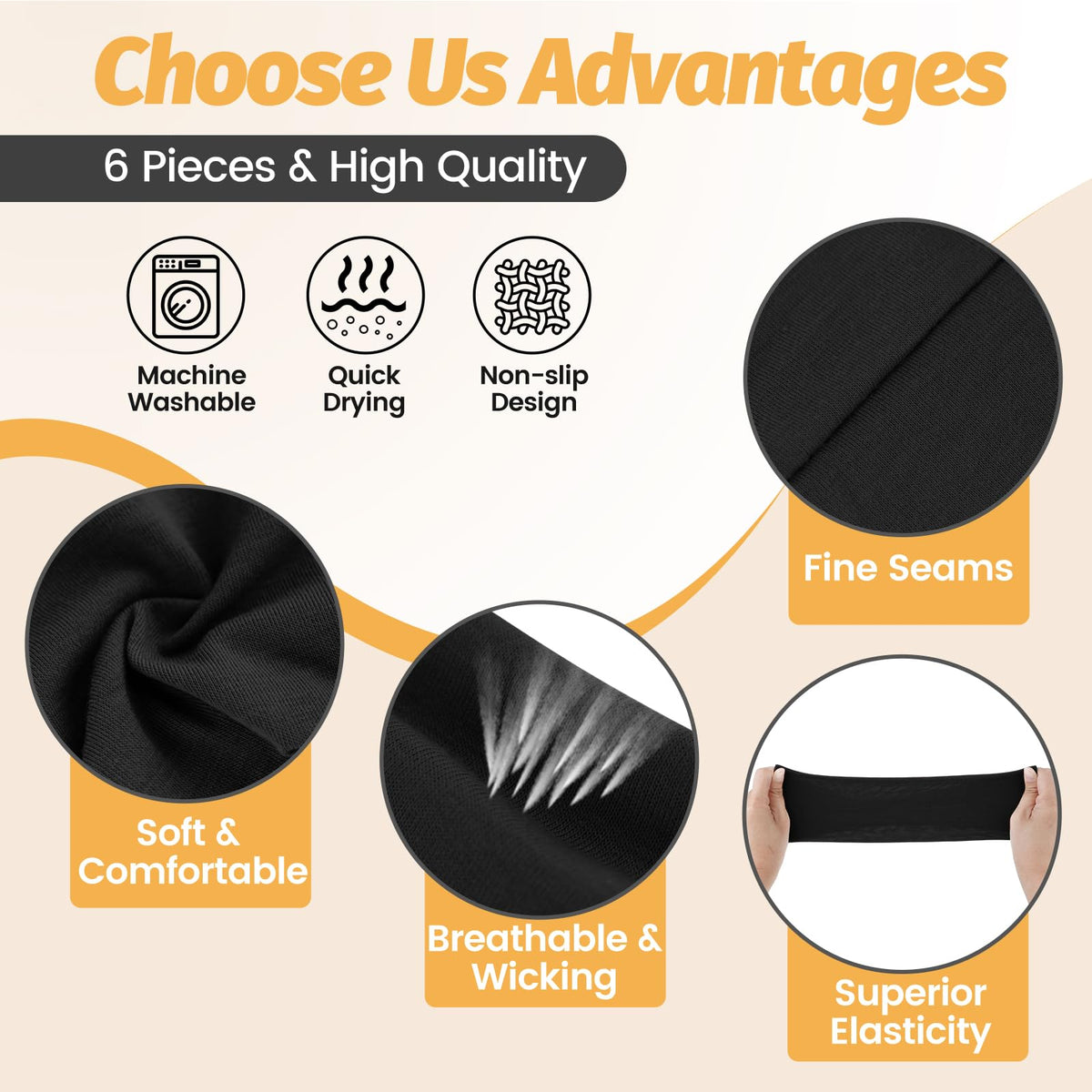 Headbands for Women - 6 Pack Wide Elastic Hair Bands | Stretchy Sweatbands Hair Bands | Soft Sports Thin Head Bands | Non-Slip Accessories Bands for Fashion, Washing Face, Workouts, Yoga, Daily Use