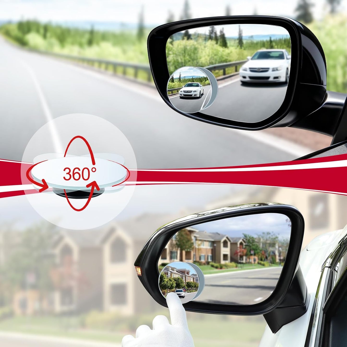 LivTee Blind Spot Mirror, 2" Round HD Glass Frameless Convex Rear View Mirrors Exterior Accessories with Wide Angle Adjustable Stick for Car SUV and Trucks, Pack of 2