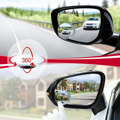 LivTee Blind Spot Mirror, 2" Round HD Glass Frameless Convex Rear View Mirrors Exterior Accessories with Wide Angle Adjustable Stick for Car SUV and Trucks, Pack of 2