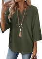 WIHOLL 3/4 Length Sleeve Womens Tops Boho V Neck Lace Shirt Trendy Blouses Dressy Casual Vacation Clothes S-3XL