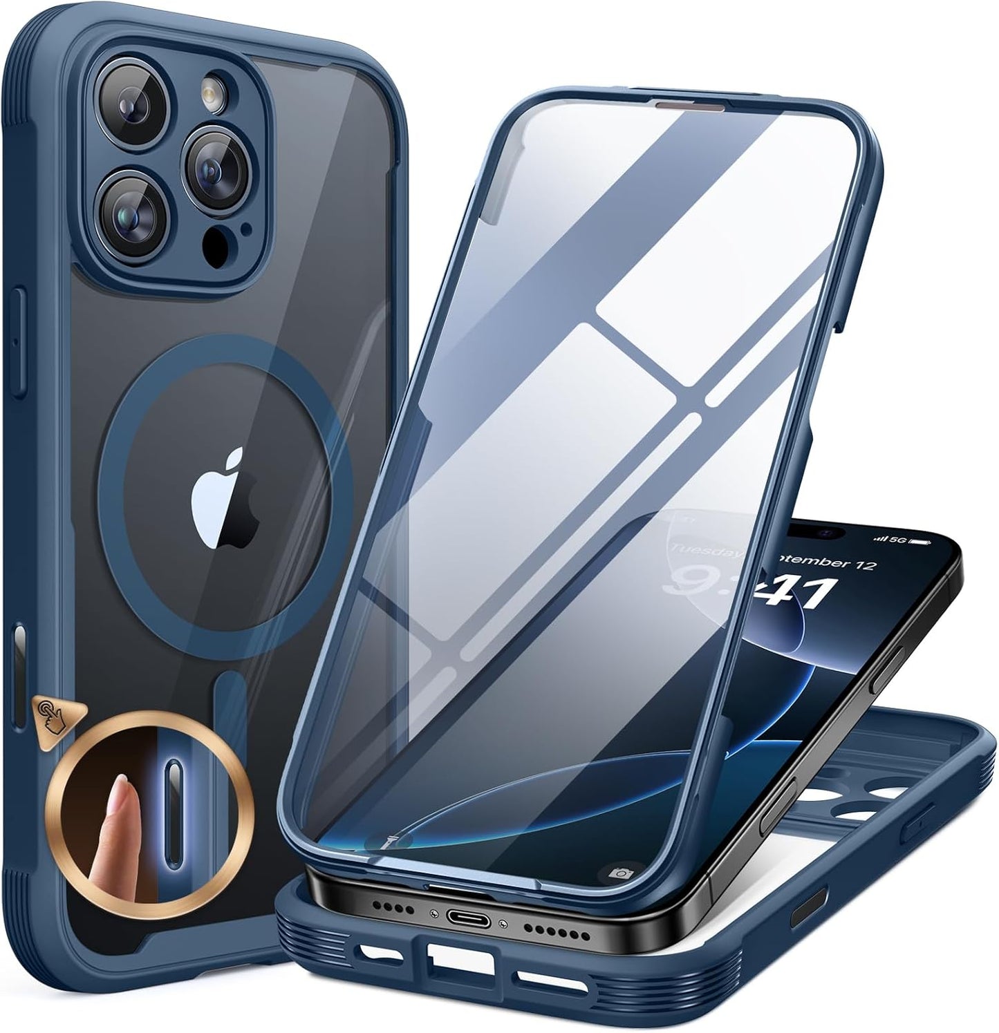 miracase for iPhone 17e Case & iPhone 16e Case, Full-Body Phone with Built-in Glass Screen Protector, [Magnetic with MagSafe] Military Drop Proof 17 E/ 16 E Cover Bumper 6.1 inch, Black