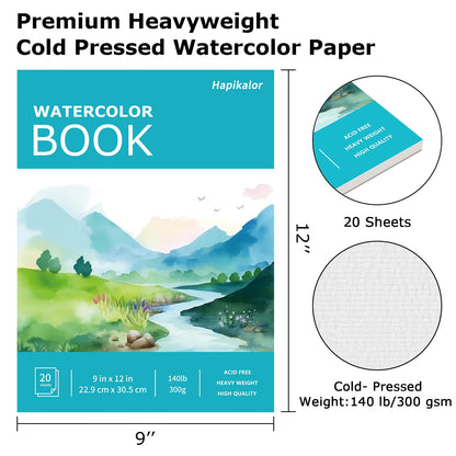 Hapikalor Watercolor Paper Pad, 9"x12" Water Color Paper, 140lb/300gsm Teal