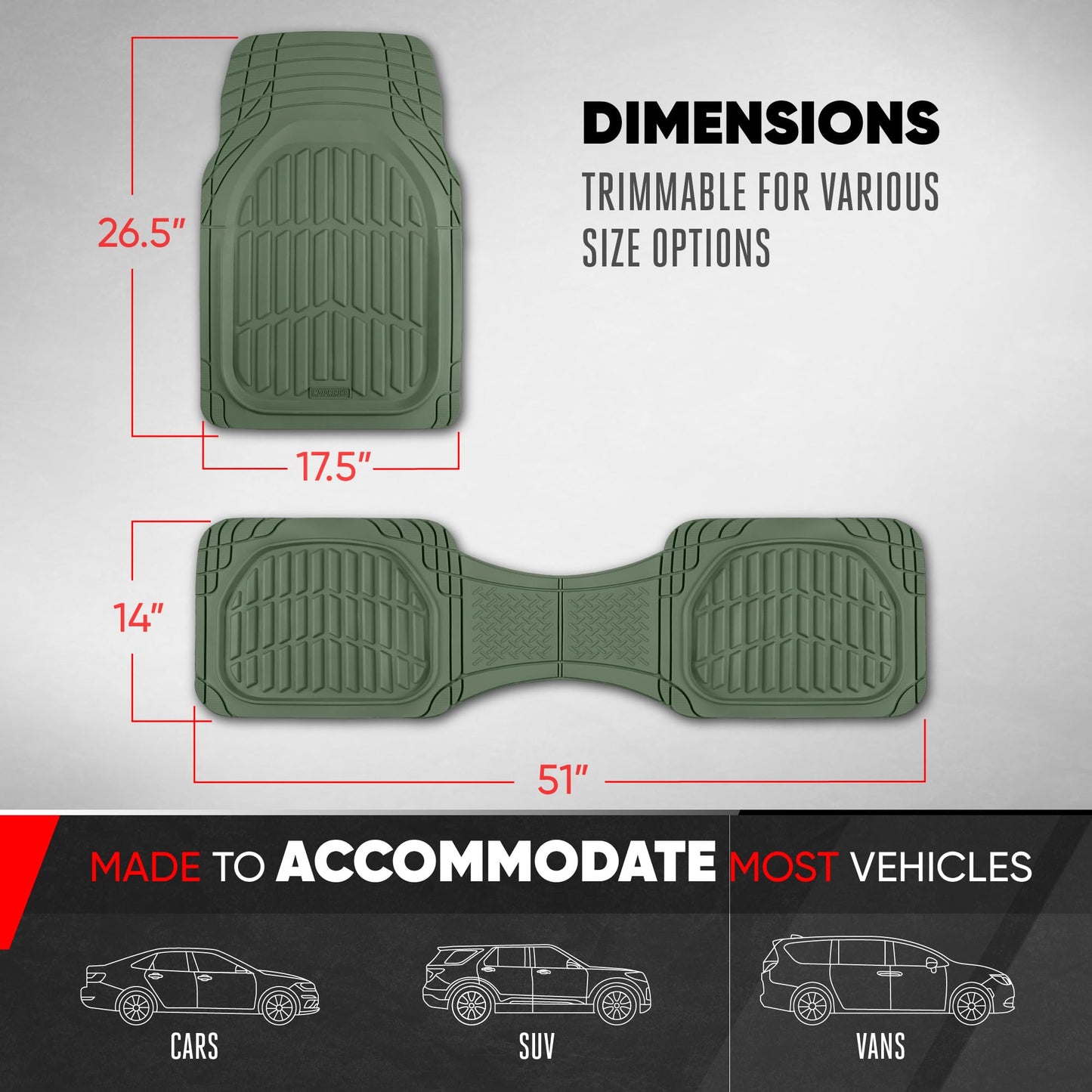 Motor Trend -2 Piece Front Car Floor Mats- Black FlexTough Contour Liners-Deep Dish Heavy Duty Rubber Floor Mats for Car SUV Truck & Van-All Weather Protection, Universal Trim to Fit