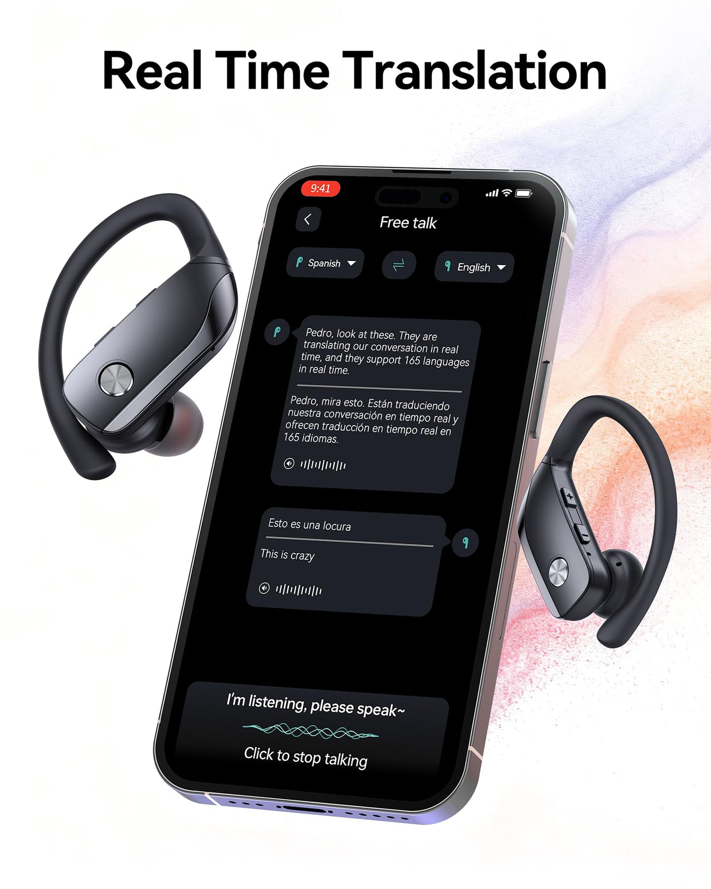 bmani Ear Buds Wireless Earbuds Bluetooth Headphones with 80H Playtime LED Display Case, Over-Ear Hook with Mic, Stereo Sound, Easy Button Controls, Sports Earphones for Running Workout Gym Black