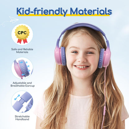EarFun K1 Kids Headphones Wired with Mic, Volume Limit Headphones for Kids