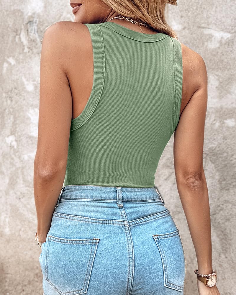 CHICME Women Built-in Bra Tank Tops Sleeveless Racerback Ribbed Fitted Tops