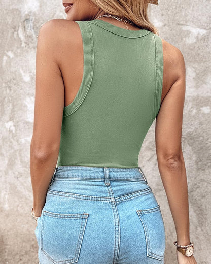 CHICME Women Built-in Bra Tank Tops Sleeveless Racerback Ribbed Fitted Tops